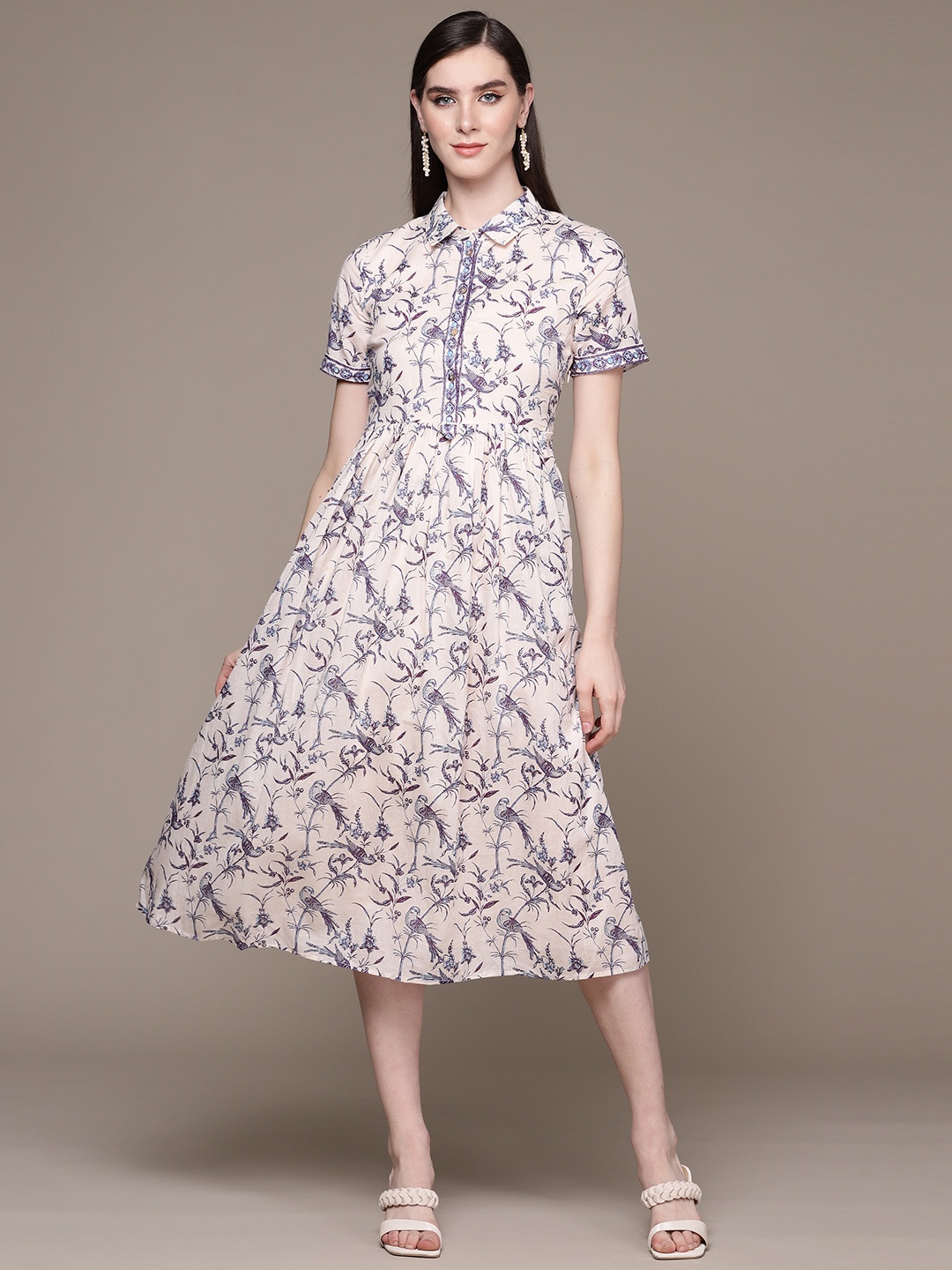 

aarke Ritu Kumar Floral Print Shirt Midi Dress, Off white