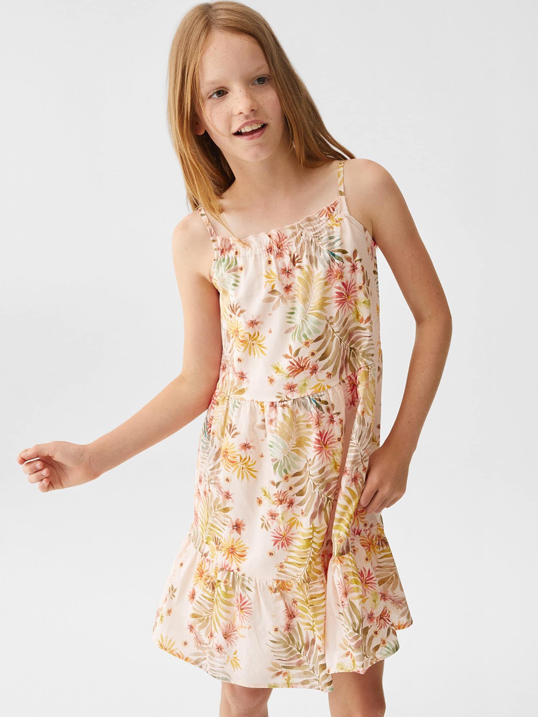 

Mango Kids Floral Print Pure Cotton A-Line Dress, Peach