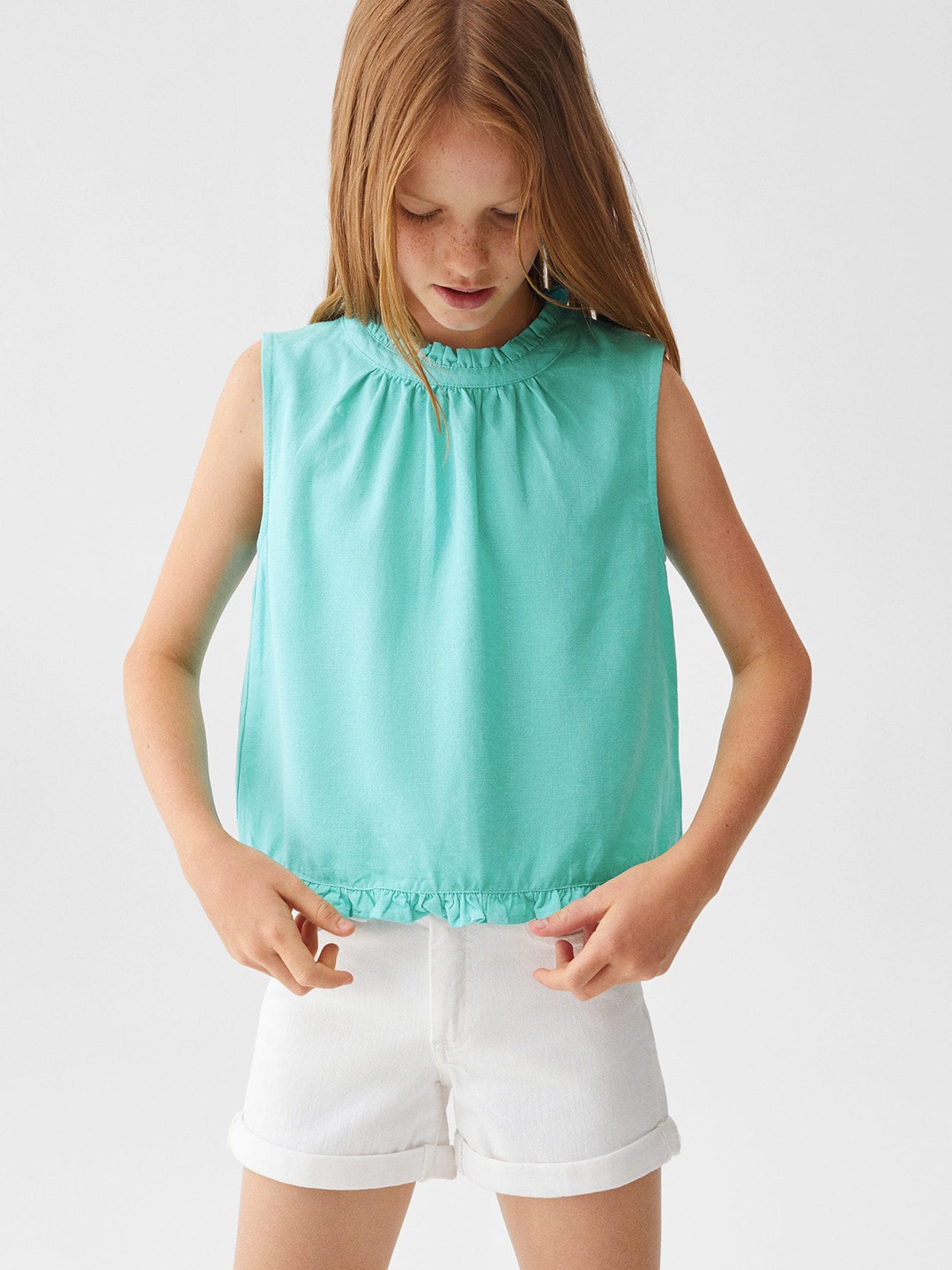 

Mango Kids Ruffles Sleeveless Top, Turquoise blue