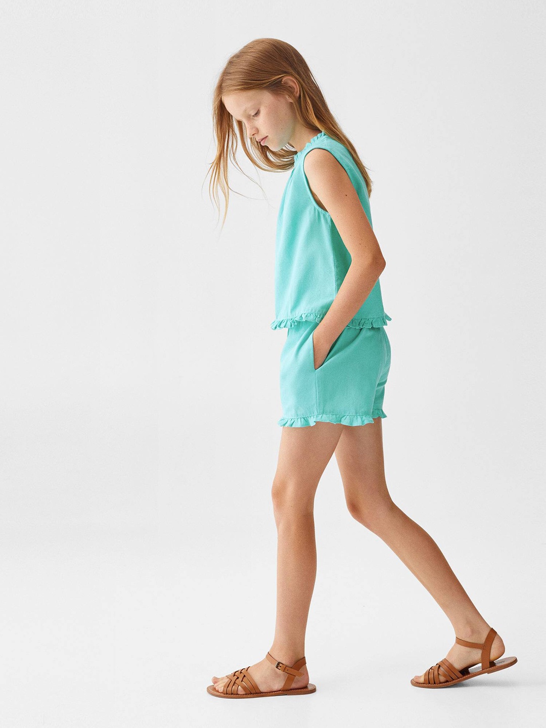 

Mango Kids Girls High-Rise Shorts, Green