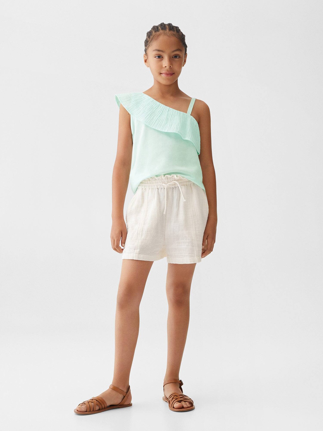 

Mango Kids Girls One Shoulder Cotton Top, Green