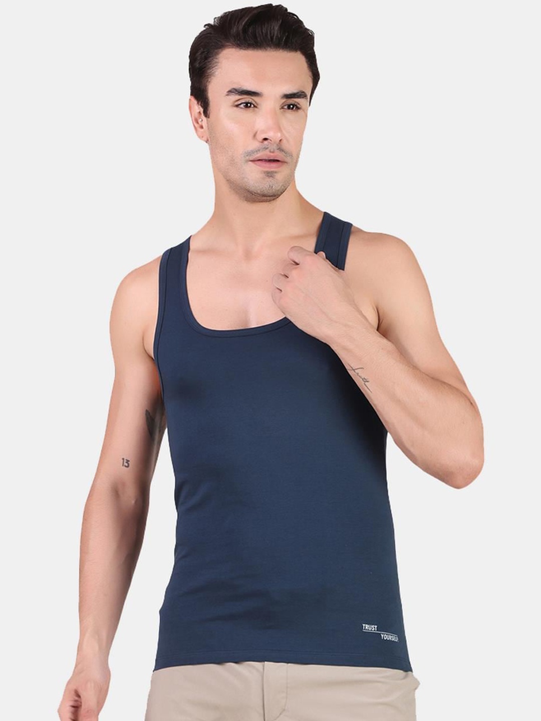 

FREECULTR Men Organic Cotton Innerwear Gym Vests FC-CTN-VT-NVY-01, Navy blue