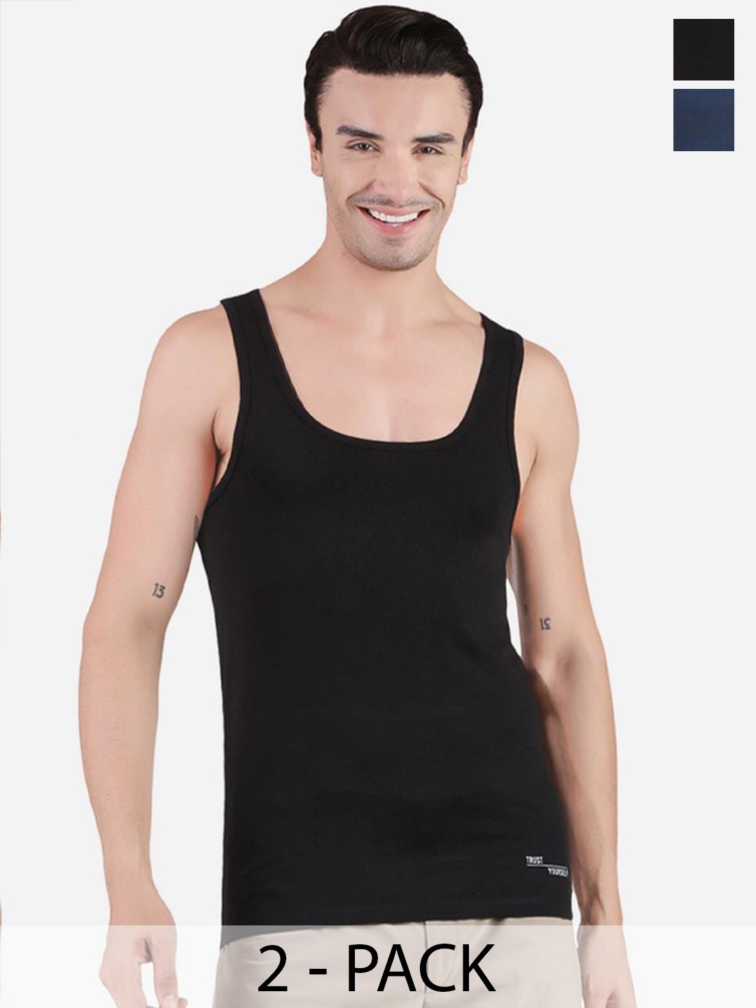 

FREECULTR Pack Of 2 Cotton Comfort Innerwear Vests, Blue