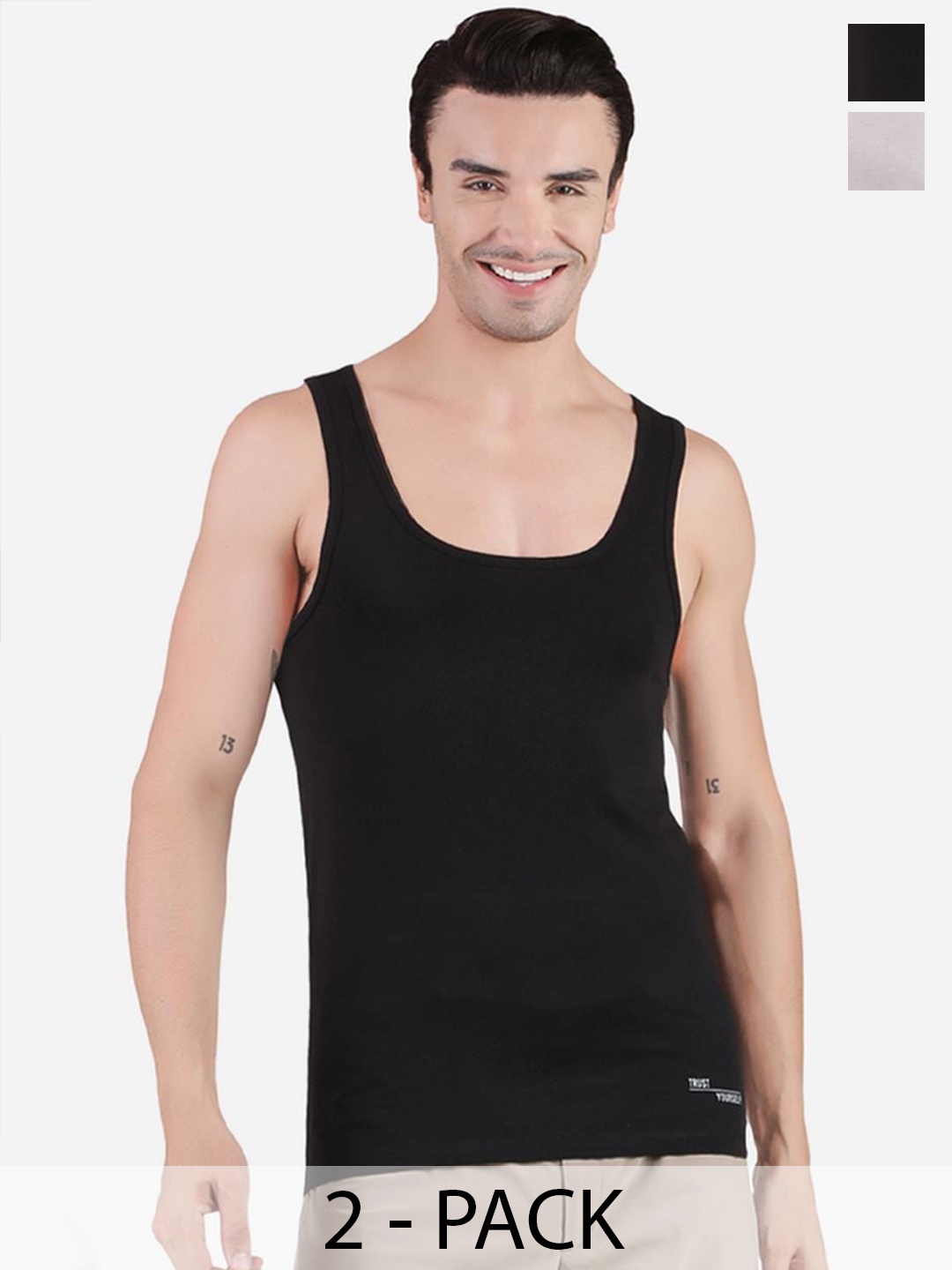 

FREECULTR Pack Of 2 Cotton Basic Vests, Black