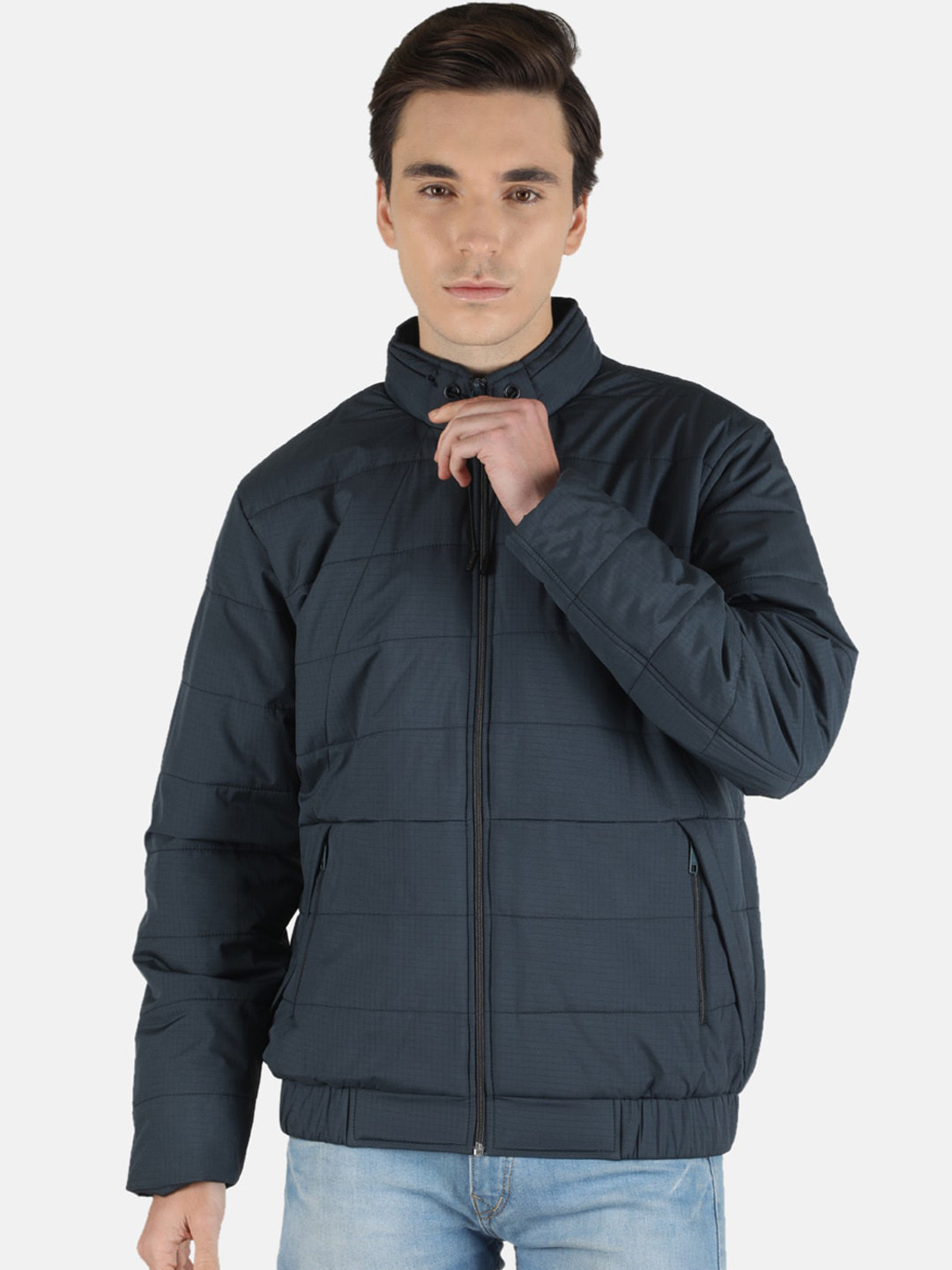 

Monte Carlo Stand Collar Long Sleeve Zip Detail Regular Padded Jacket, Navy blue
