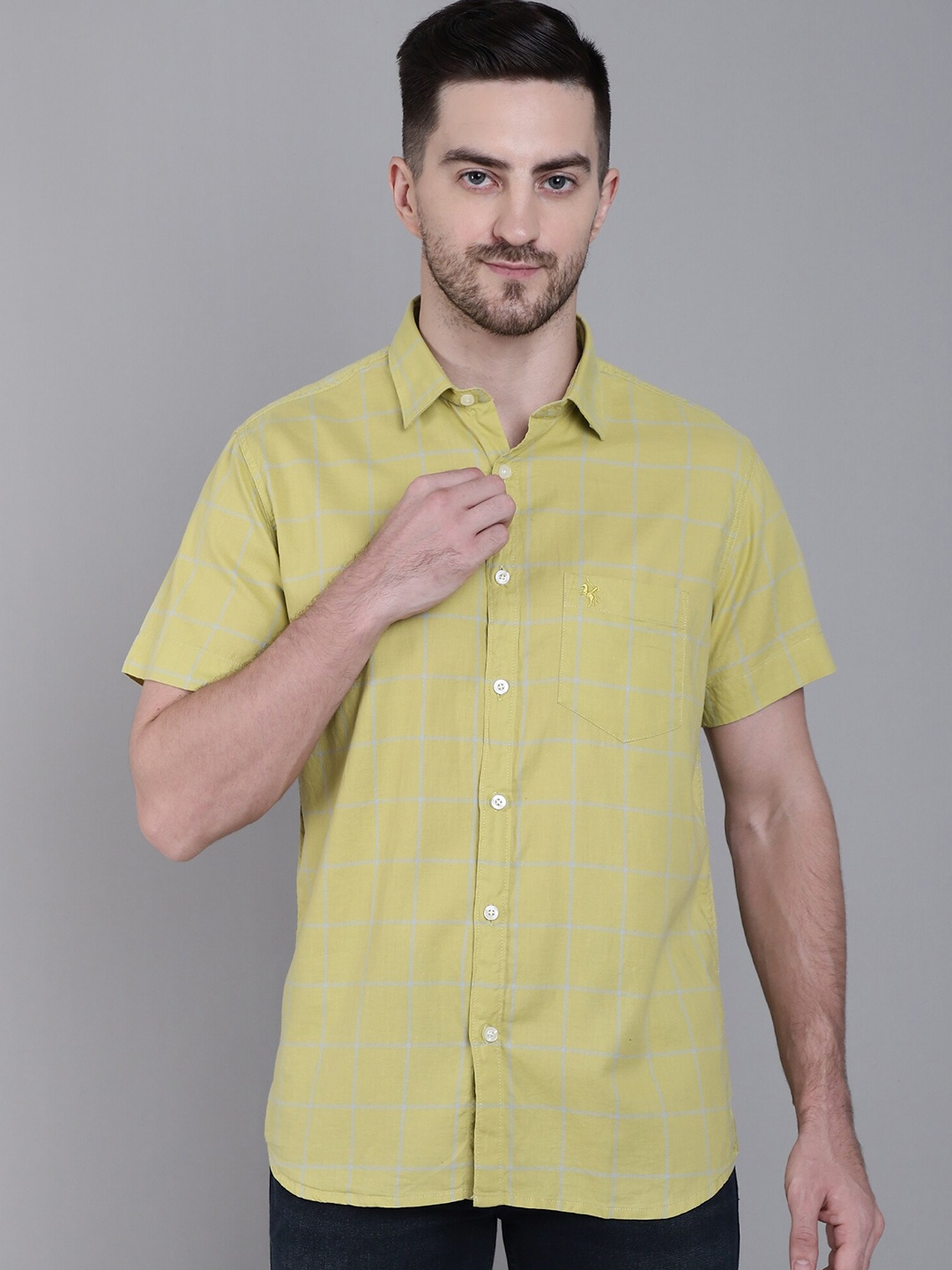 

Cantabil Checked Cotton Casual Shirt, Yellow