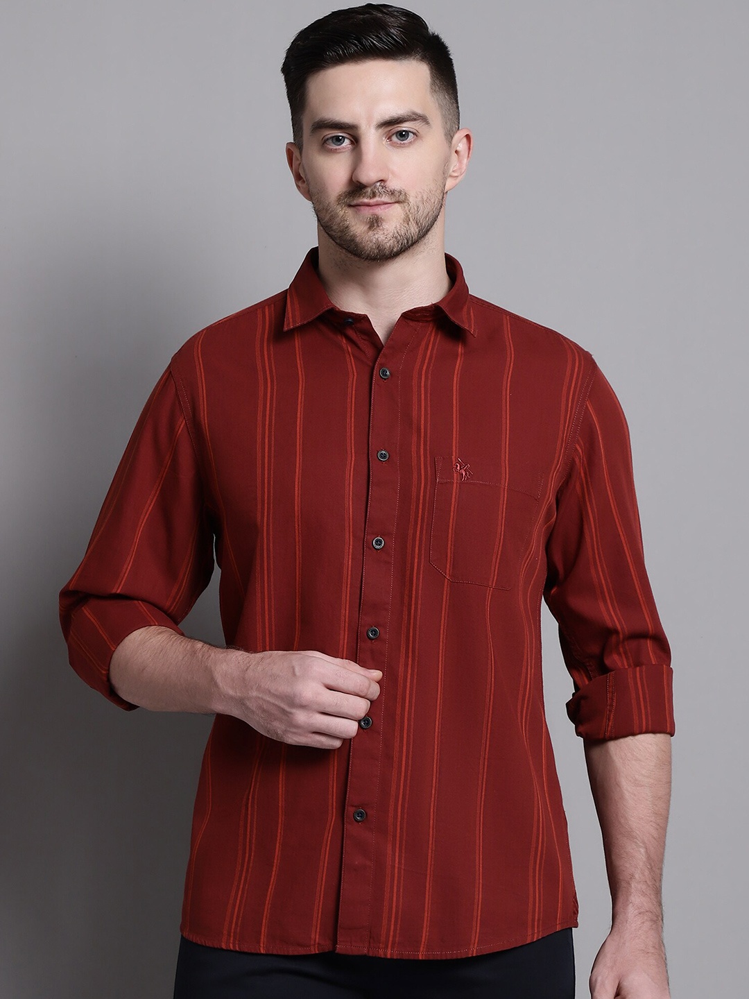 

Cantabil Vertical Striped Cotton Casual Shirt, Maroon