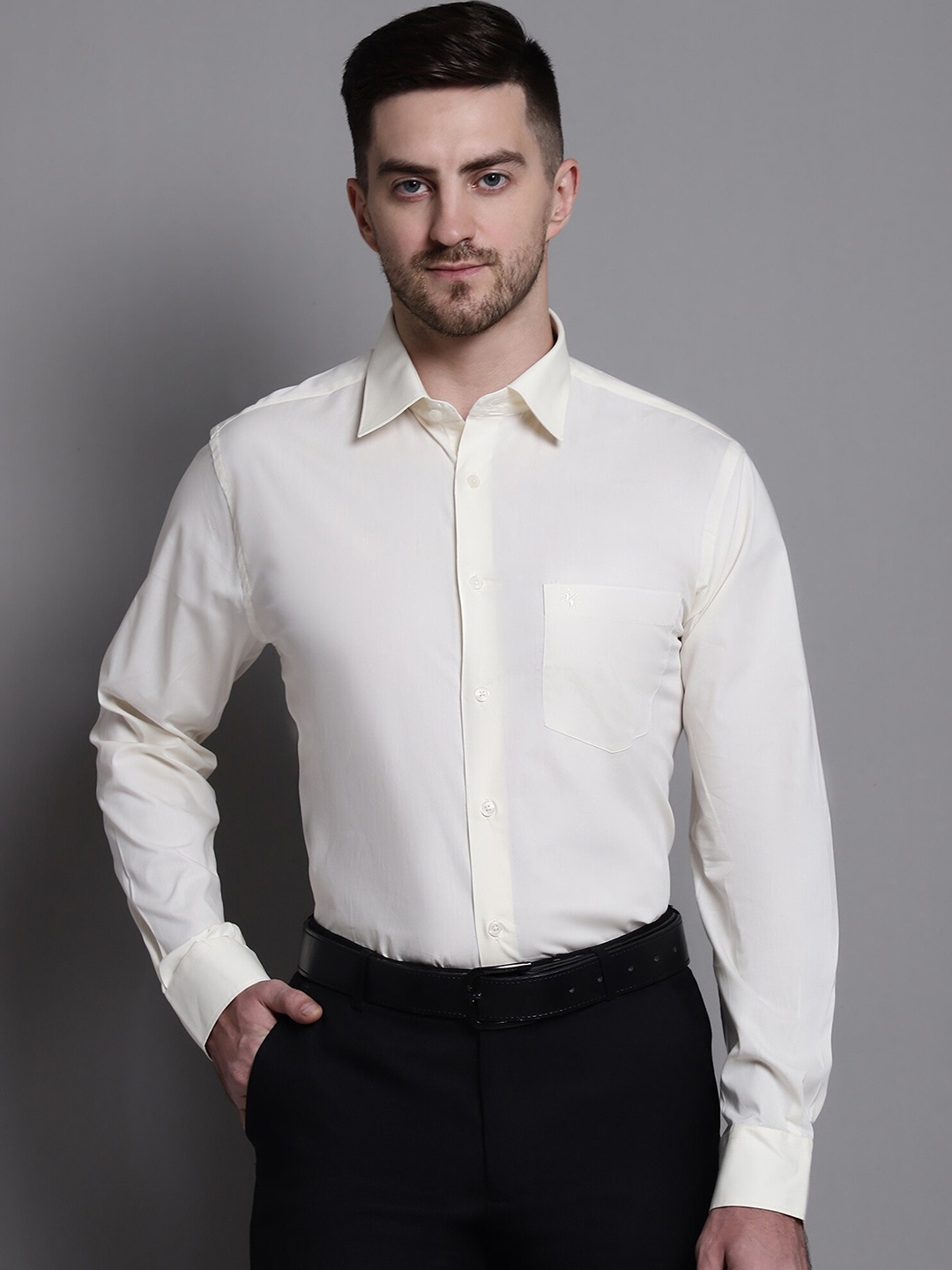 

Cantabil Spread Collar Cotton Formal Shirt, Cream