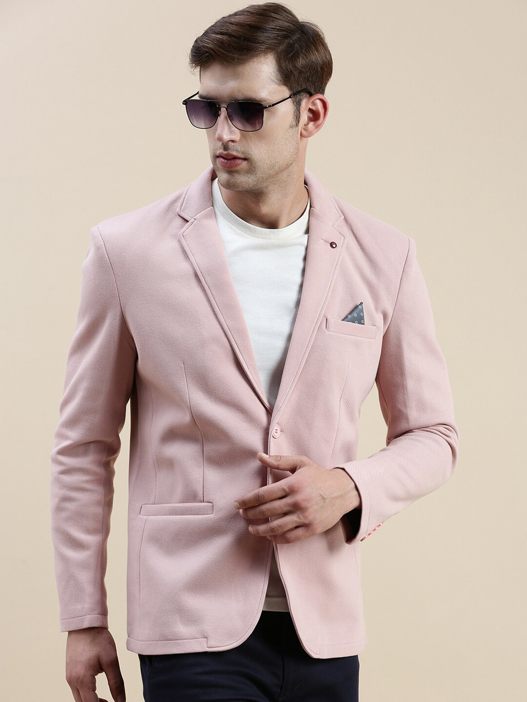 

SHOWOFF Notched Lapel Single-Breasted Blazer, Pink