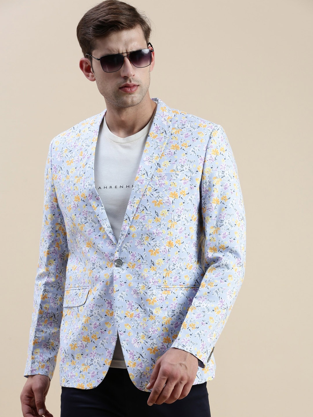 

SHOWOFF Floral-Printed Single Breasted Casual Blazers, Turquoise blue