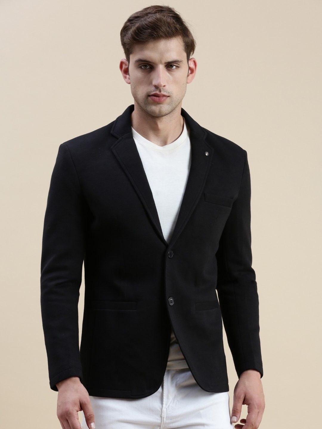 

SHOWOFF Notched Lapel Single-Breasted Formal Blazer, Black