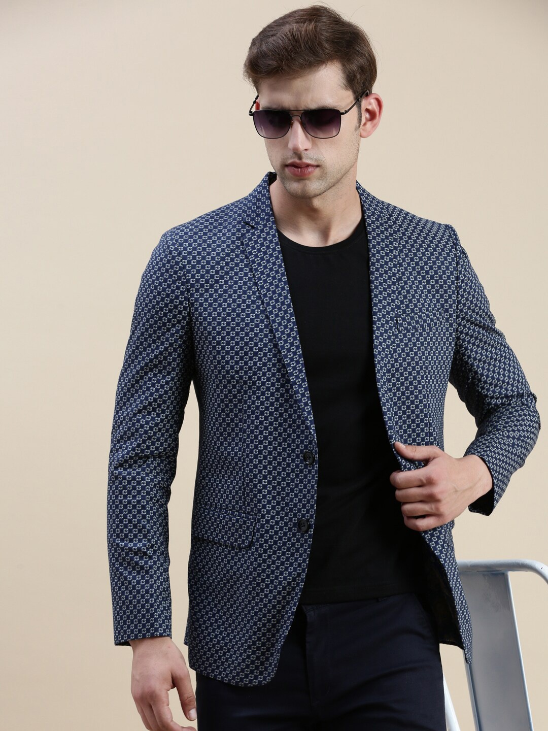 

SHOWOFF Printed Slim-Fit Single-Breasted Blazers, Navy blue