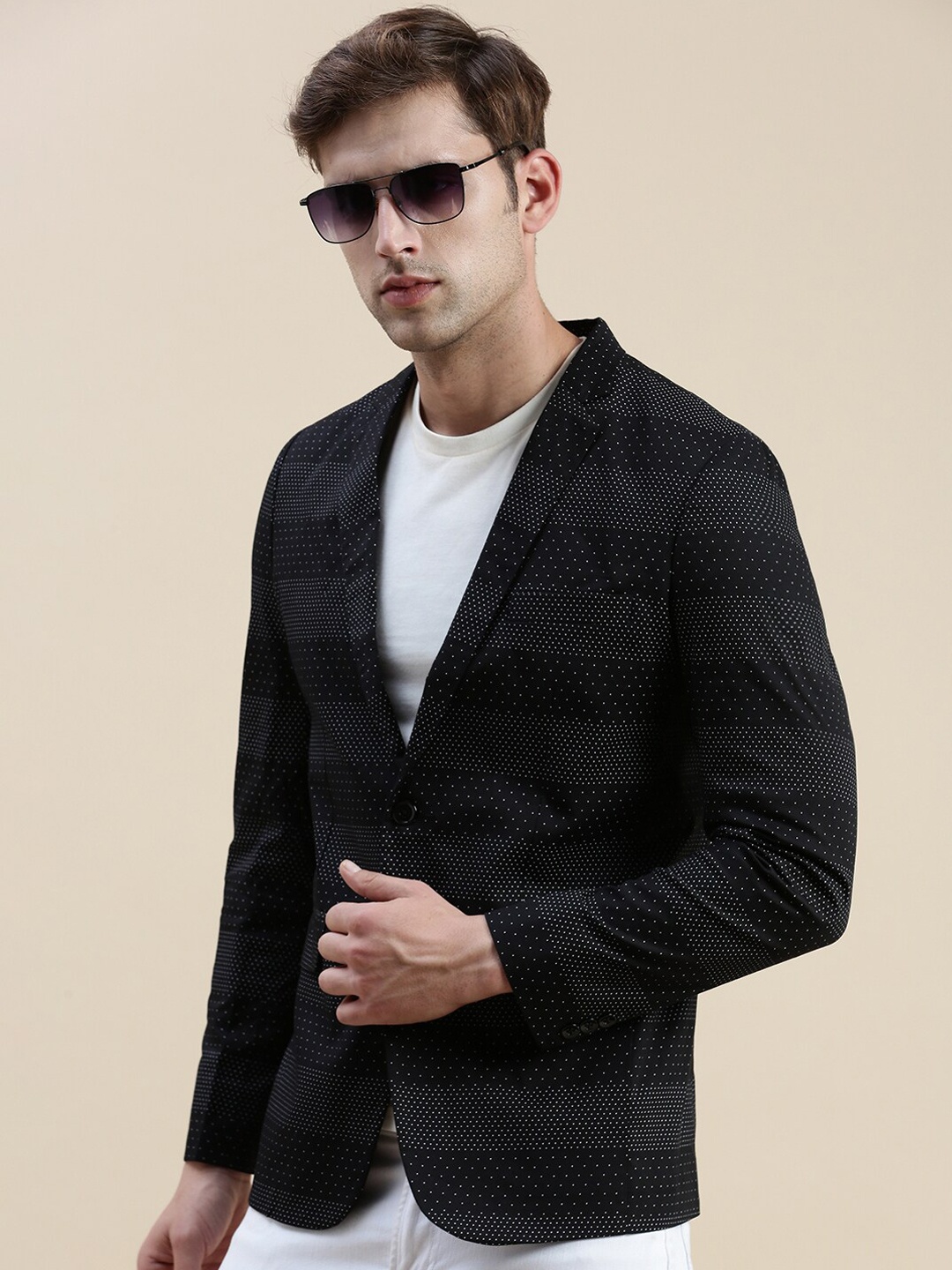 

SHOWOFF Printed Slim-Fit Single-Breasted Blazer, Black