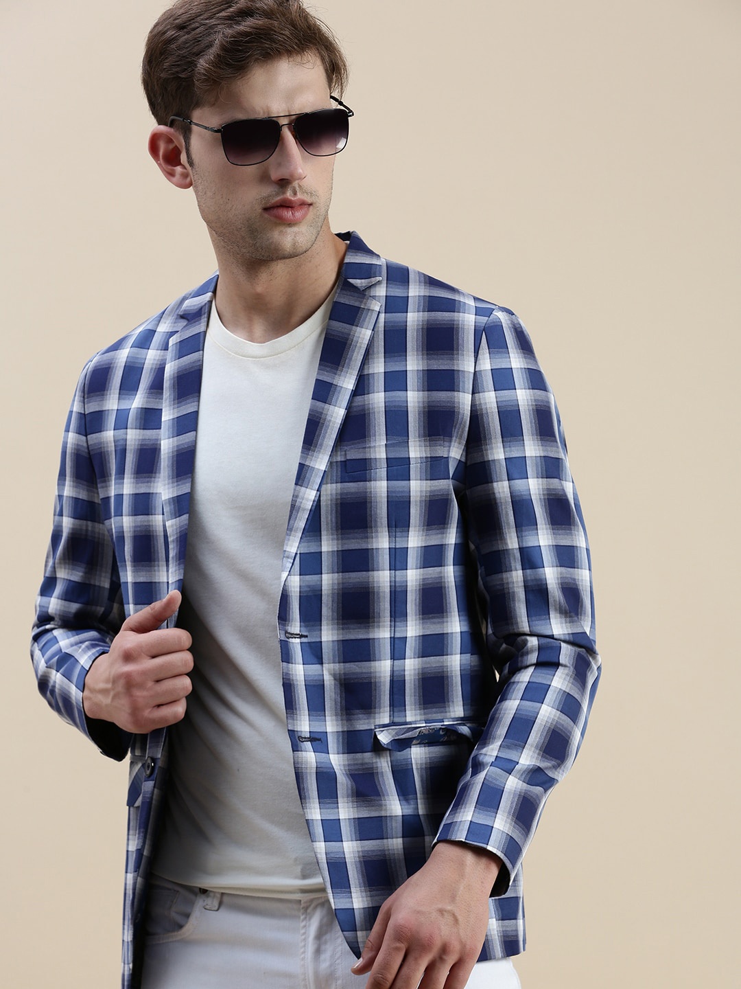 

SHOWOFF Checked Slim-Fit Single-Breasted Blazer, Blue