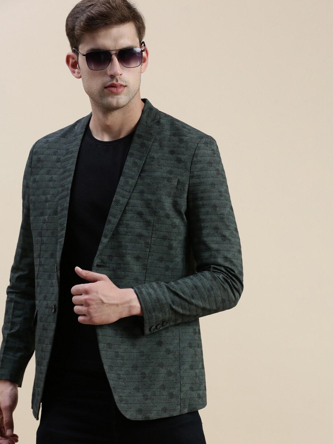 

SHOWOFF Printed Slim-Fit Single Breasted Casual Blazers, Olive