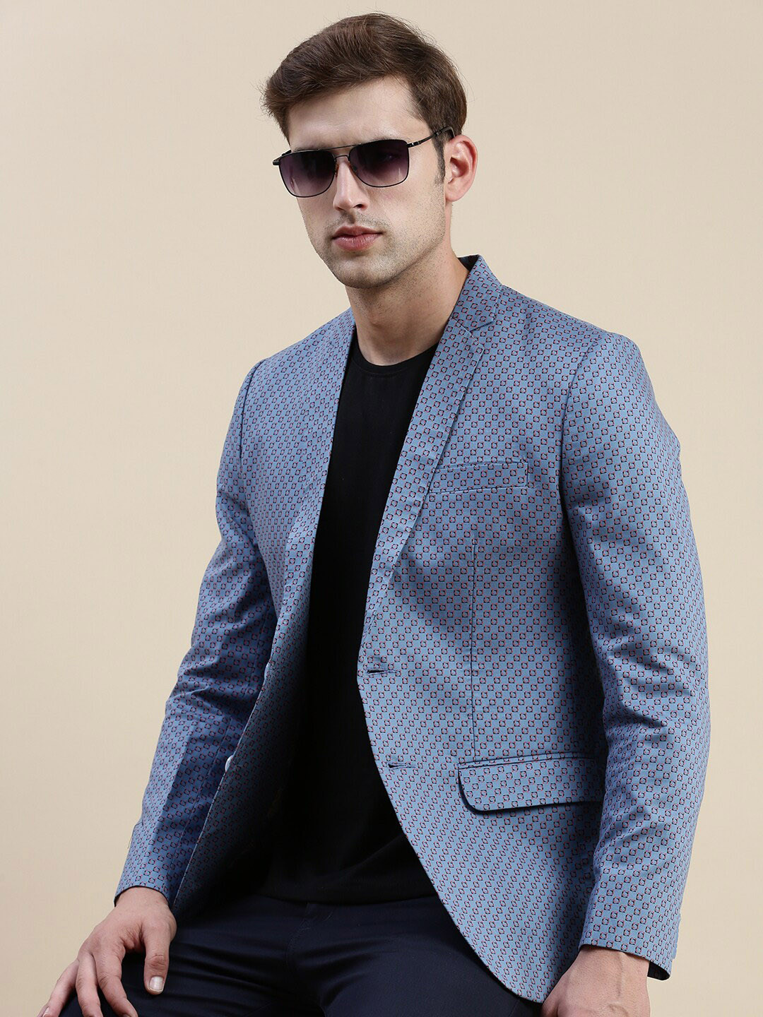 

SHOWOFF Printed Notched Lapel Blazers, Blue