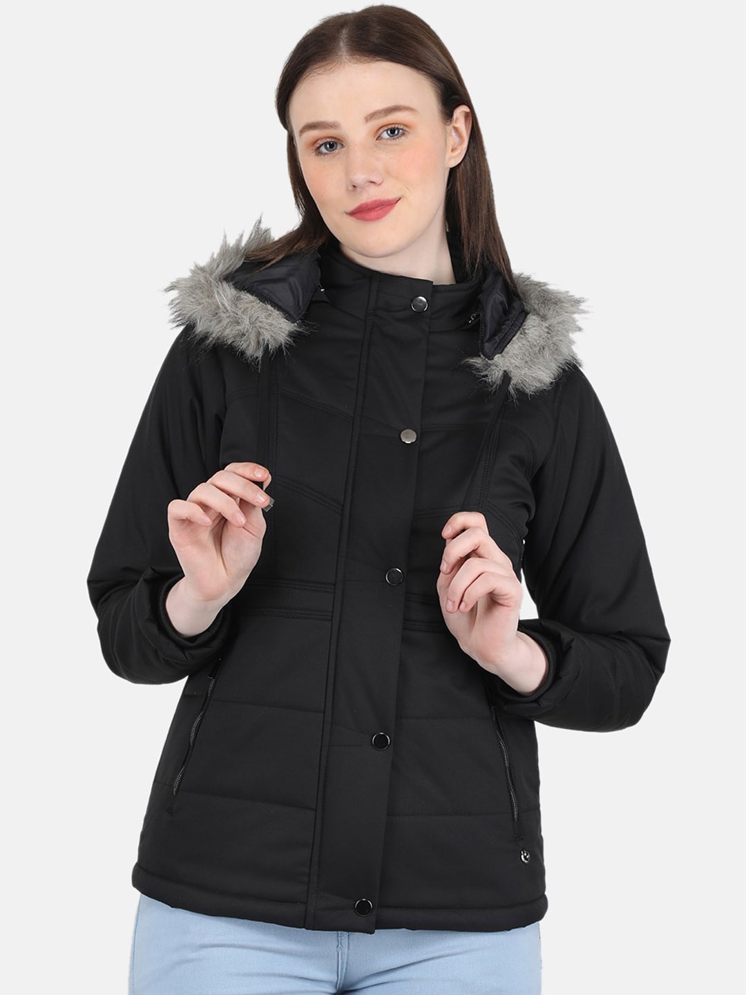 

Monte Carlo Hooded Parka Jacket With Faux Fur Trim, Black