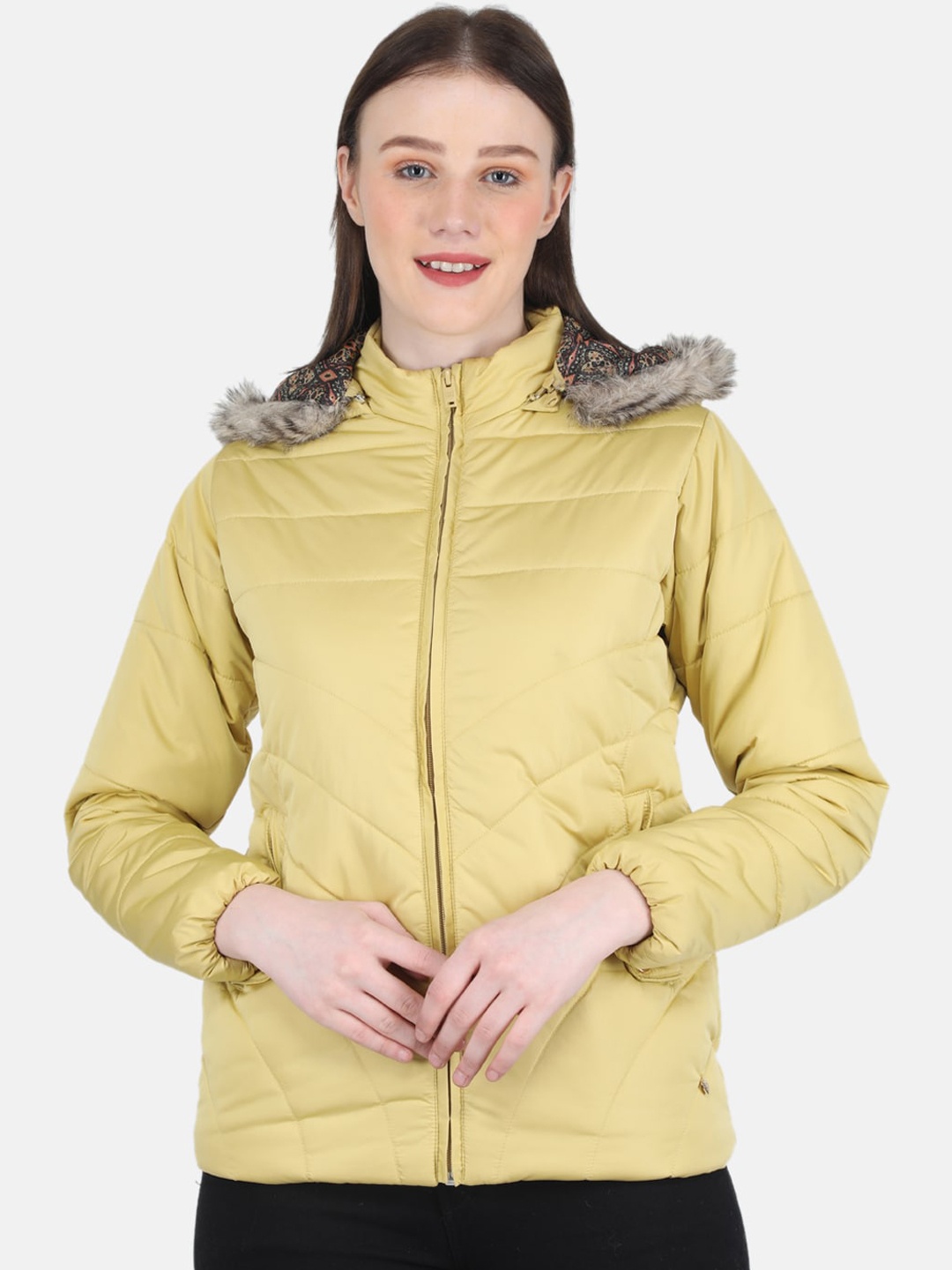 

Monte Carlo Hooded Padded Jacket With Faux Fur Trim, Mustard