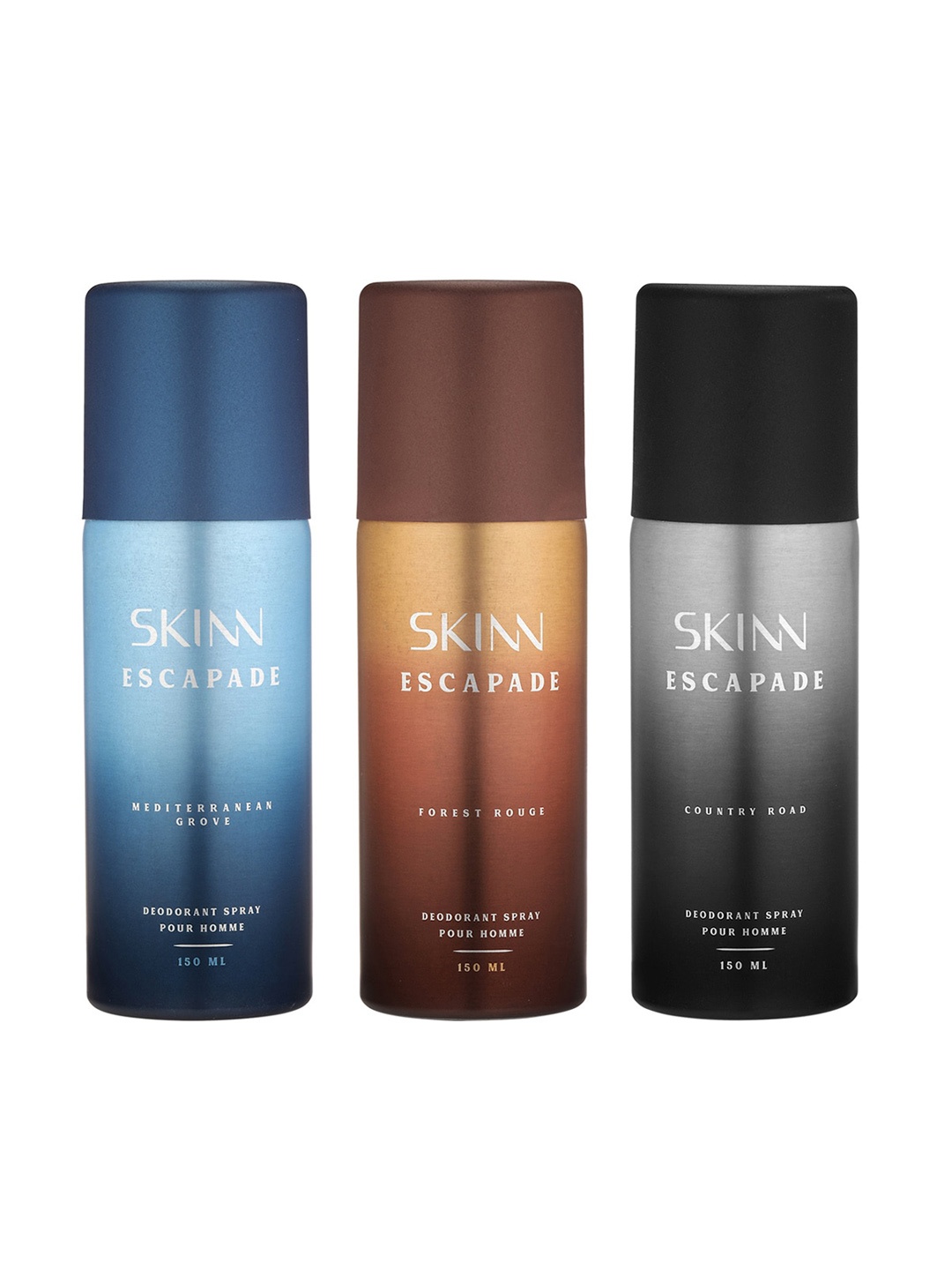 

SKINN Escapade Men Set of 3 Deodorant Spray Pour Homme - 150ml Each, Blue