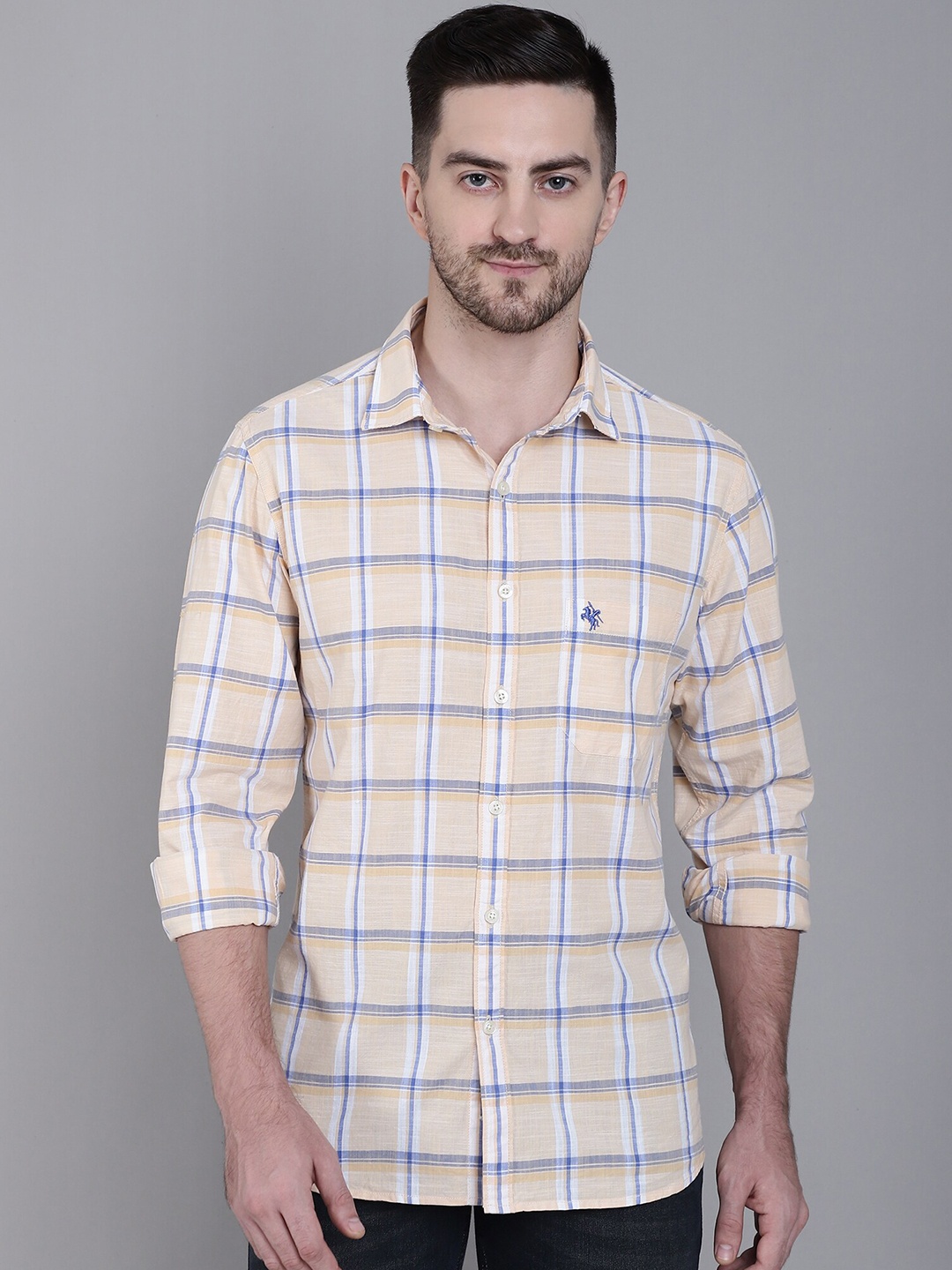 

Cantabil Comfort Windowpane Checked Cotton Casual Shirt, Yellow