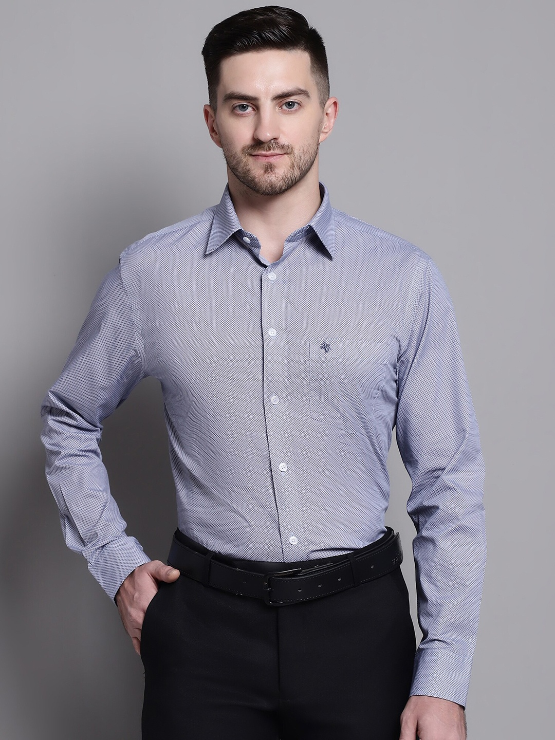 

Cantabil Comfort Micro Ditsy Printed Cotton Formal Shirt, Navy blue