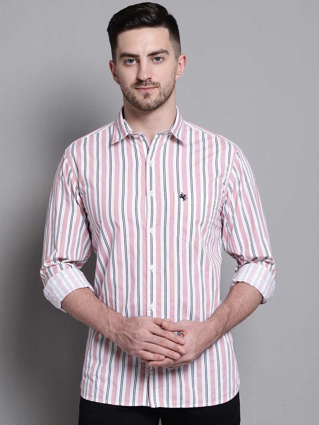 

Cantabil Comfort Vertical Striped Cotton Casual Shirt, Peach