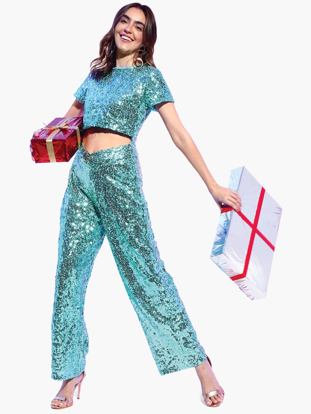 

Virgio Sequinned Embellished Basic Jumpsuit, Green
