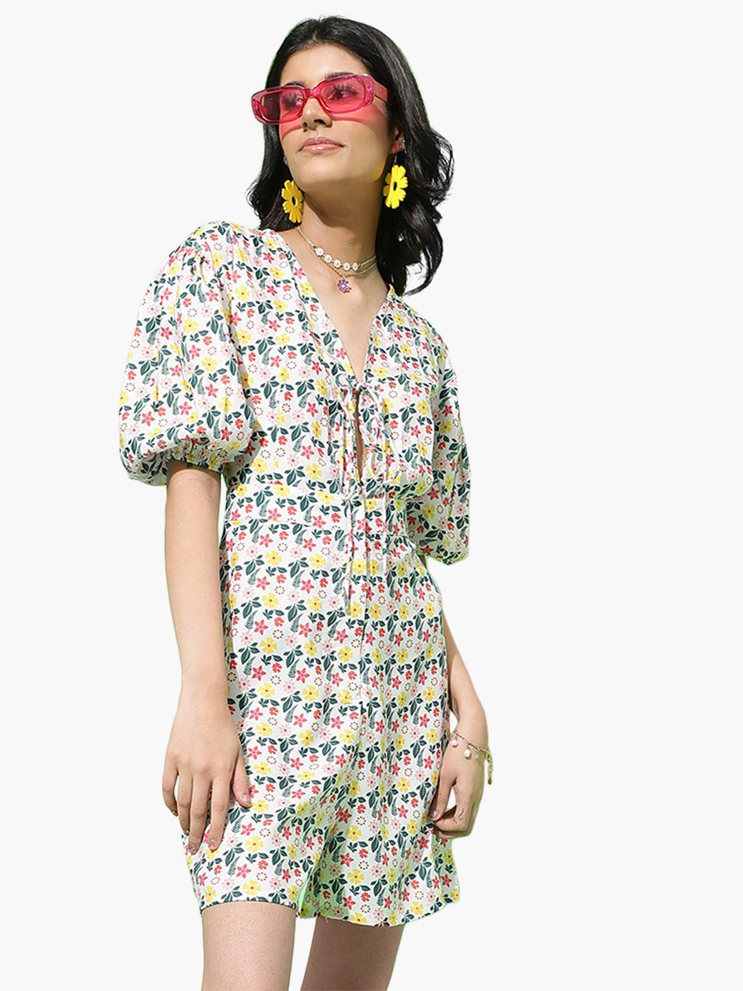 

Virgio Floral Printed V-Neck Playsuit, White