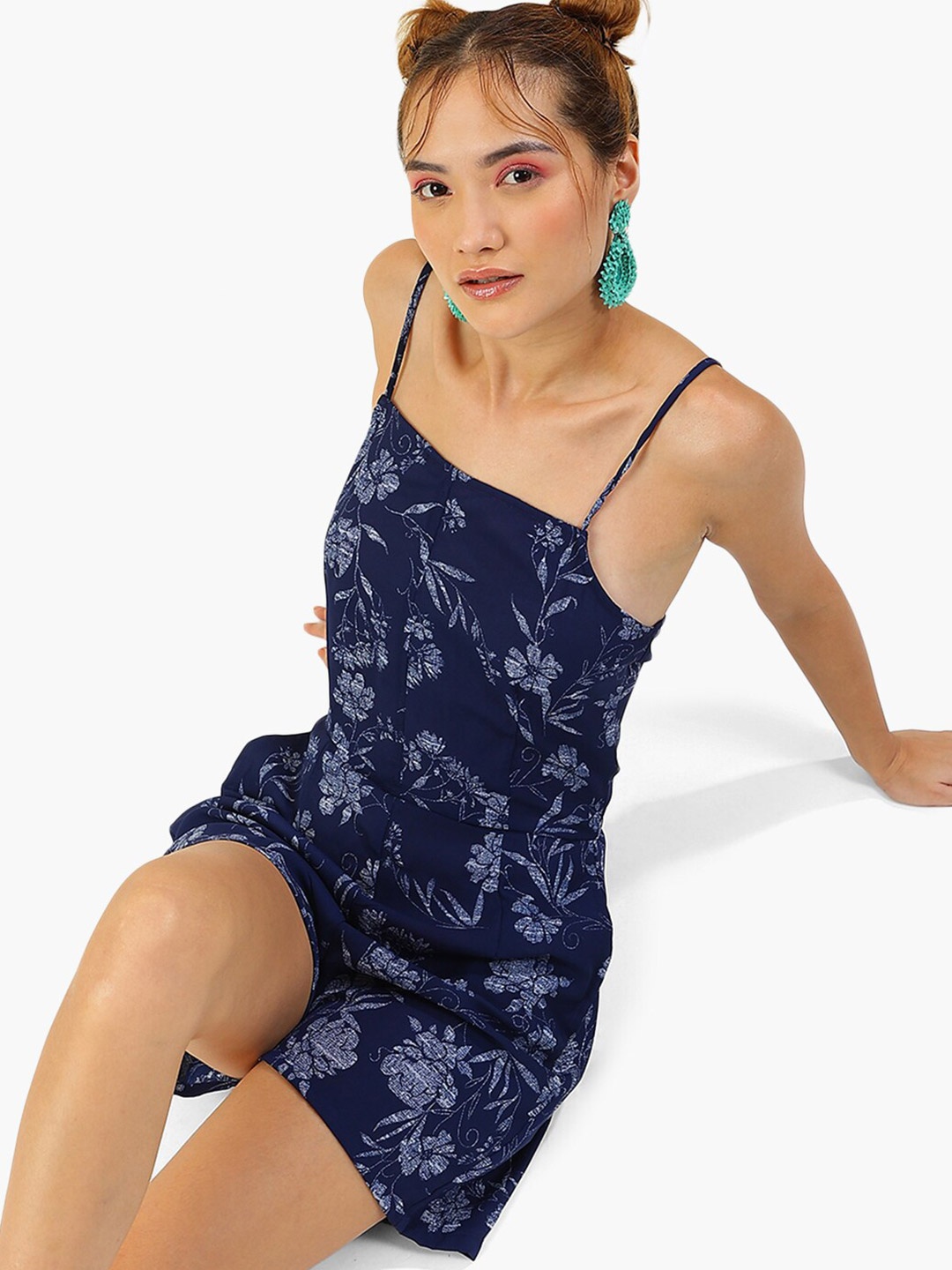 

Virgio Shoulder Straps Floral Printed Playsuit, Blue