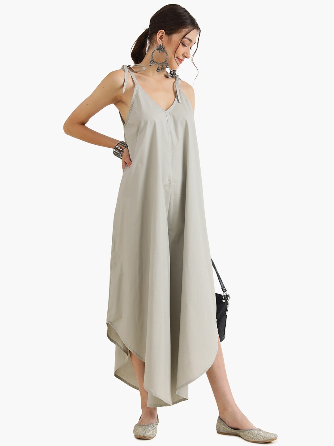 

Virgio Tie Up Strap Wide Leg Basic Jumpsuit, Taupe