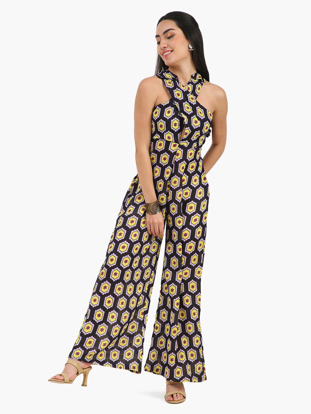 

Virgio Crossover Neck Wide Leg Basic Jumpsuit, Navy blue