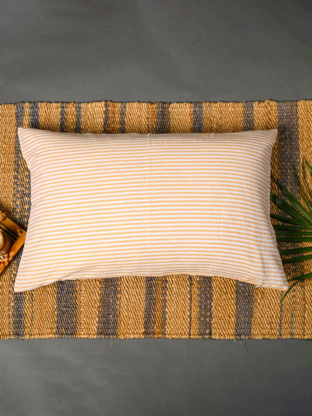 

OUSSUM Yellow Striped Cotton Pillow Cover