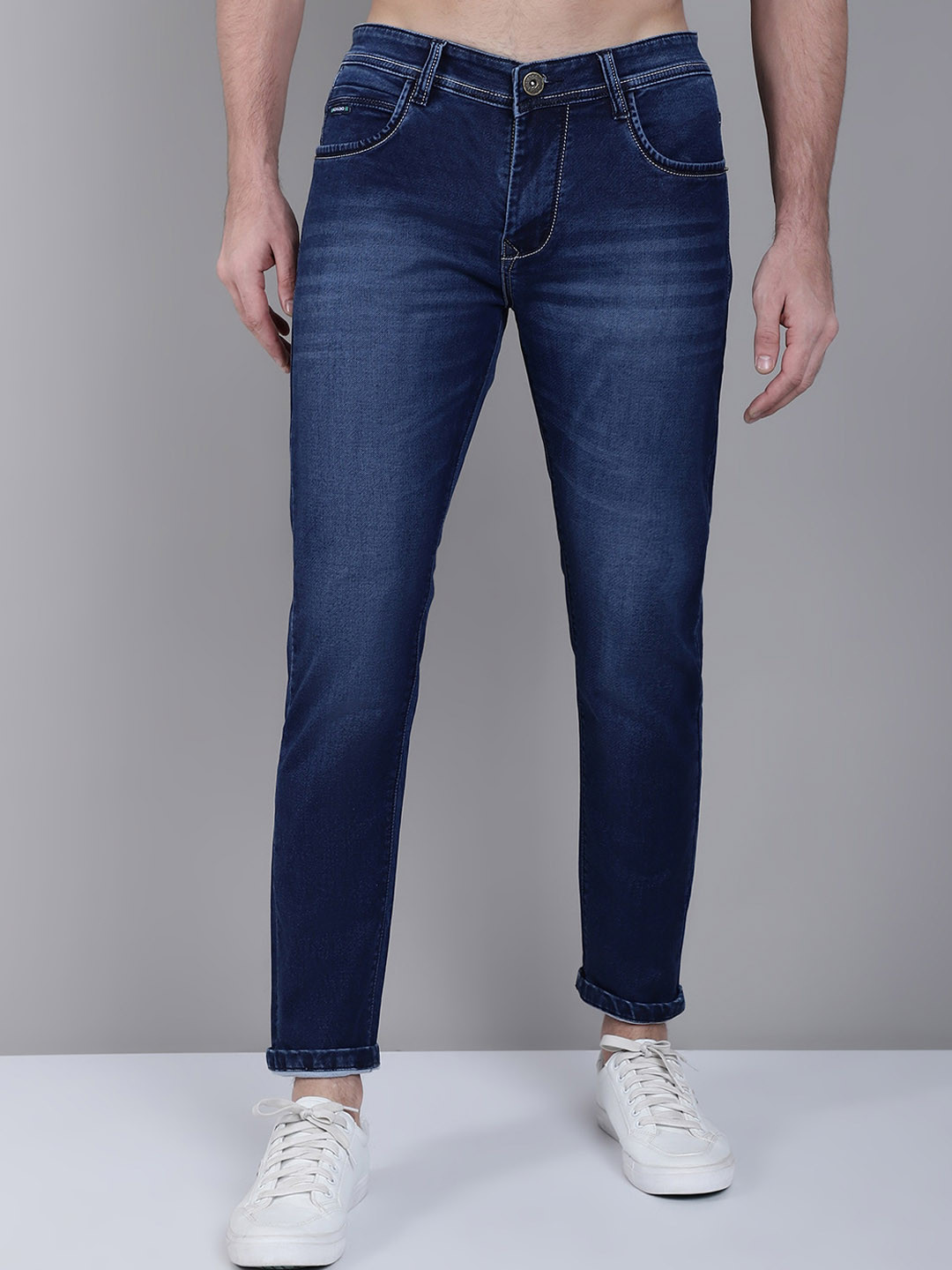 

Rodamo Men Mid-Rise Slim Fit Heavy Fade Stretchable Jeans, Blue
