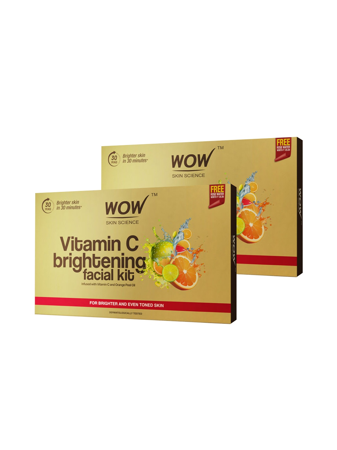 

WOW SKIN SCIENCE Set of 2 Vitamin C Brightening Facial Kit with Free Rose Water, Brown