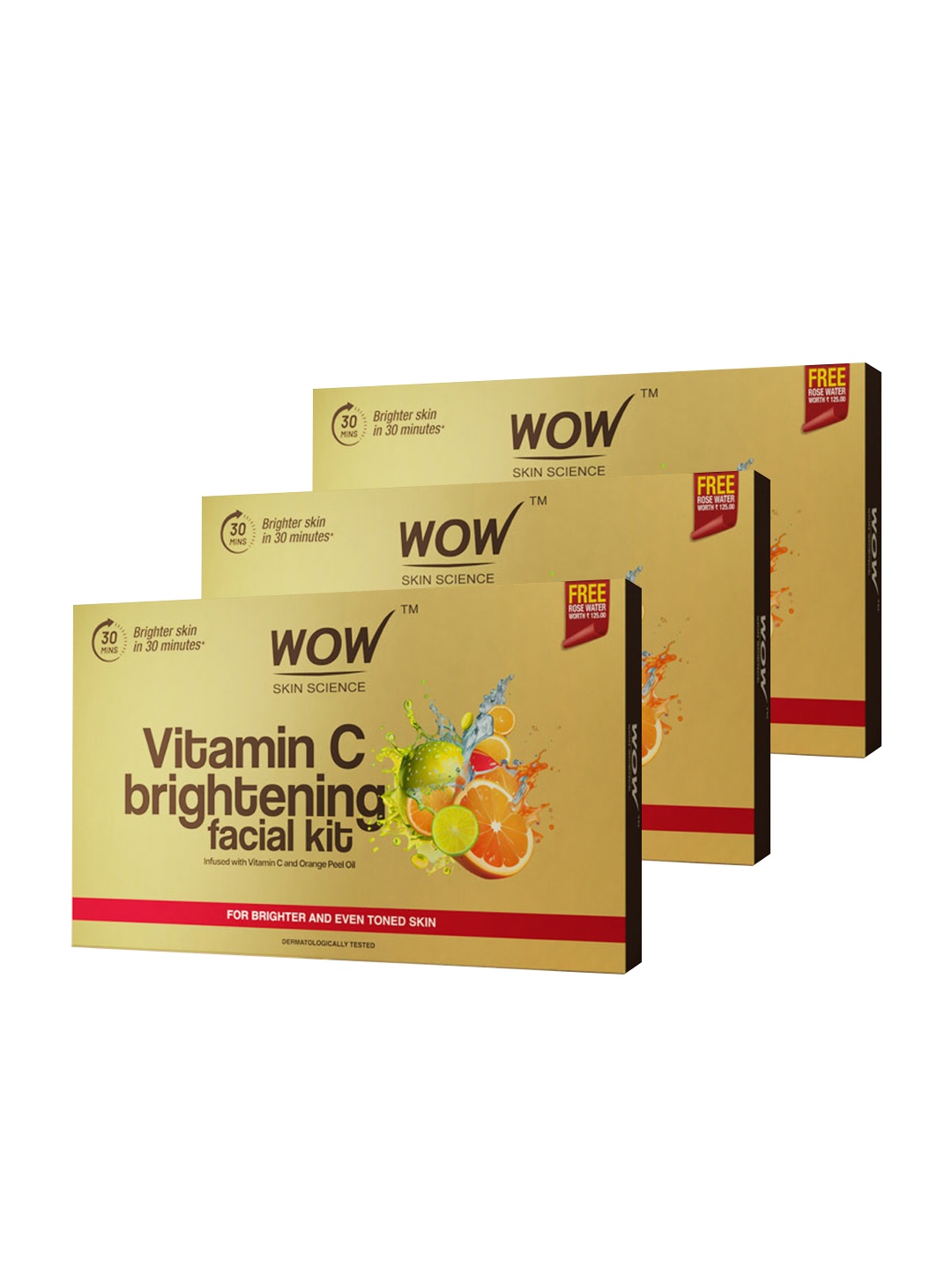 

WOW SKIN SCIENCE Set of 3 Vitamin C Brightening Facial Kit with Free Rose Water, Brown