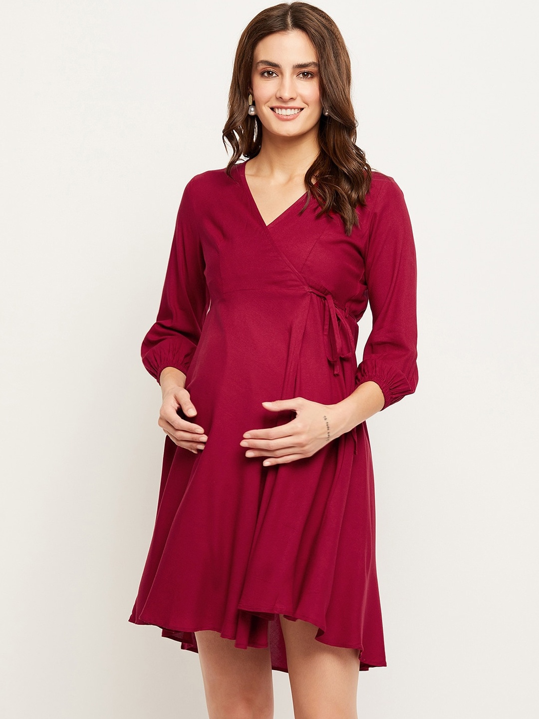 

NABIA V-Neck Maternity Wrap Dress, Maroon