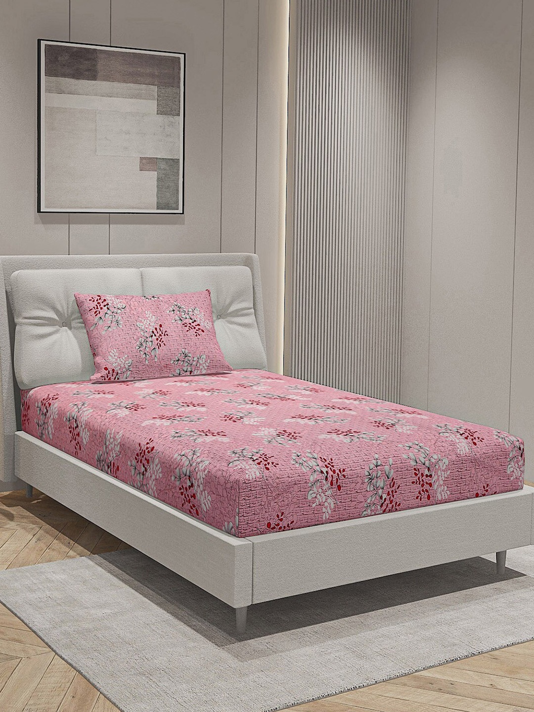 

Monte Carlo Pink & White Cotton 144 TC Single Bedsheet With 1 Pillow Cover