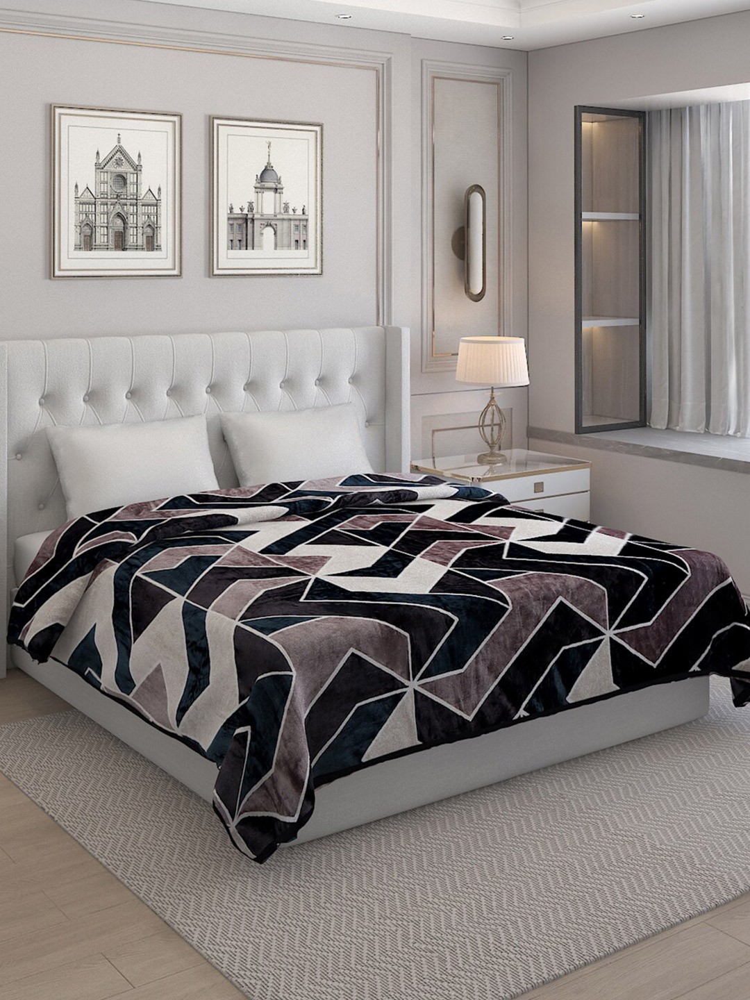

Monte Carlo Beige & Brown Geometric AC Room 300 GSM Double Bed Blanket