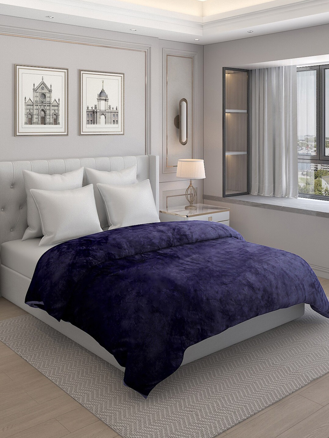 

Monte Carlo Navy Blue AC Room 233 GSM Double Bed Blanket