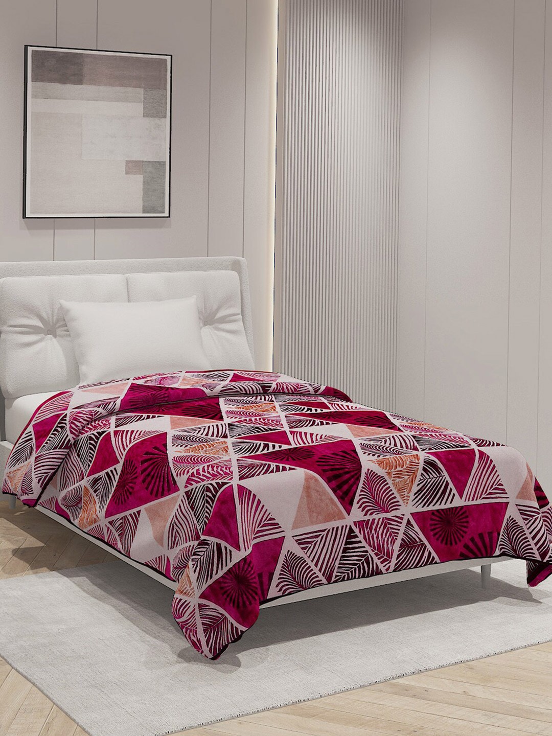 

Monte Carlo Red & Beige Geometric Printed AC Room 233 GSM Single Bed Blanket