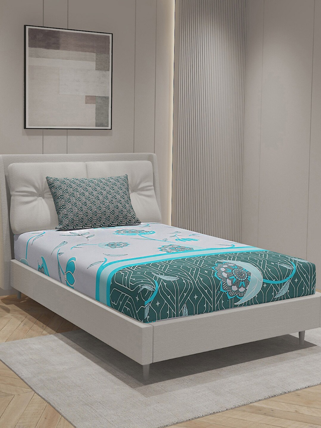 

Monte Carlo White & Blue Ethnic Motifs Cotton 144 TC Single Bedsheet With 1 Pillow Cover