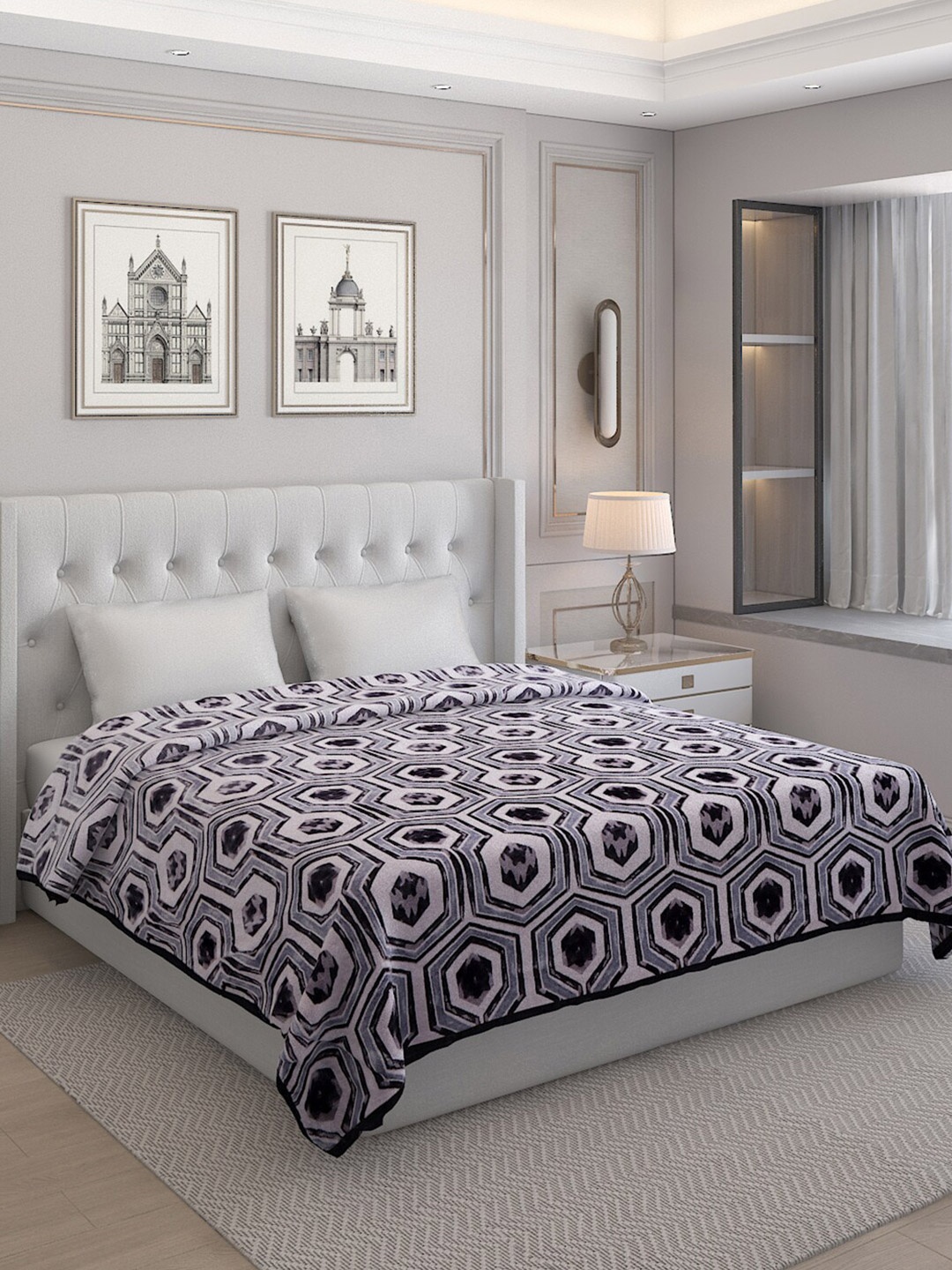 

Monte Carlo Opera Blue & Grey Geometric AC Room 300 GSM Double Bed Blanket