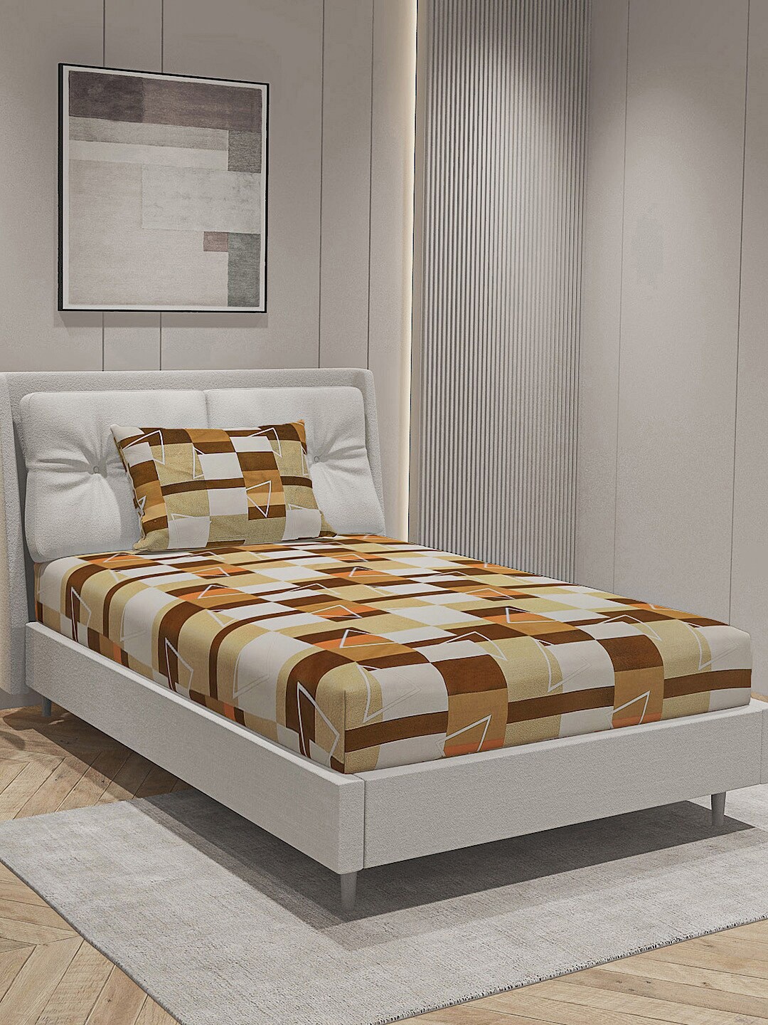 

Monte Carlo White & Brown Geometric Cotton 144 TC Single Bedsheet With 1 Pillow Cover