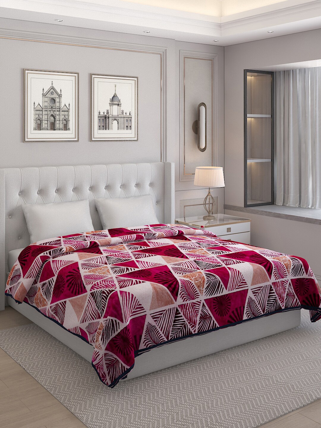 

Monte Carlo Opera Red Geometric AC Room 300 GSM Double Bed Blanket