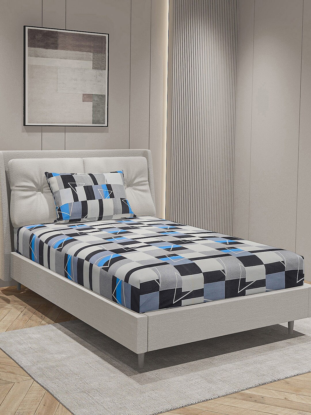 

Monte Carlo Grey & Black Geometric Cotton 144 TC Single Bedsheet With 1 Pillow Cover