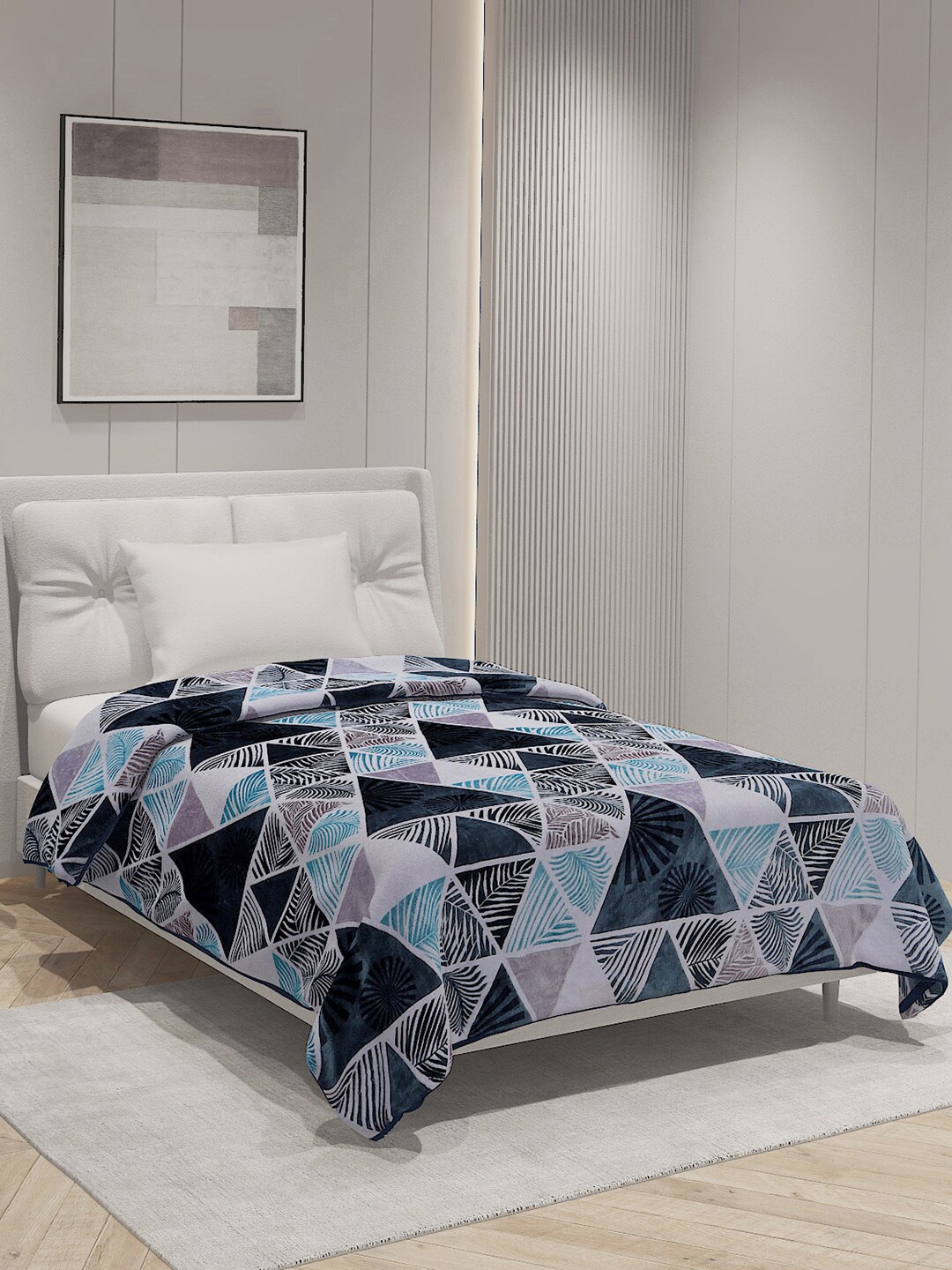 

Monte Carlo Blue Geometric AC Room 233 GSM Single Bed Blanket