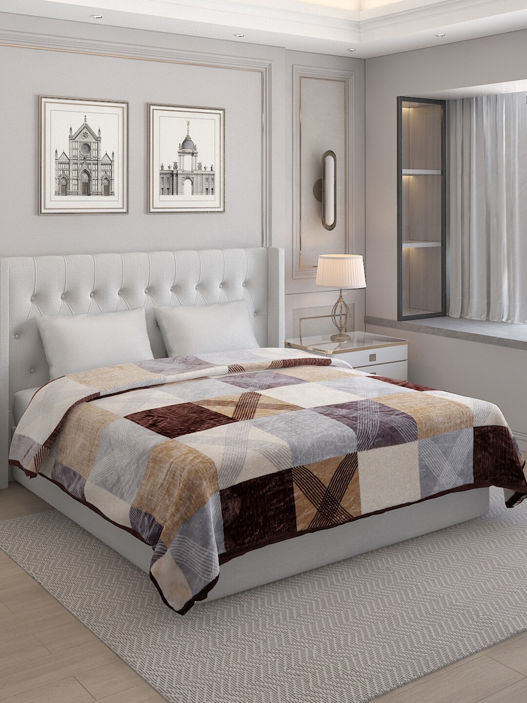 

Monte Carlo Beige & Brown Geometric AC Room 300 GSM Double Bed Blanket