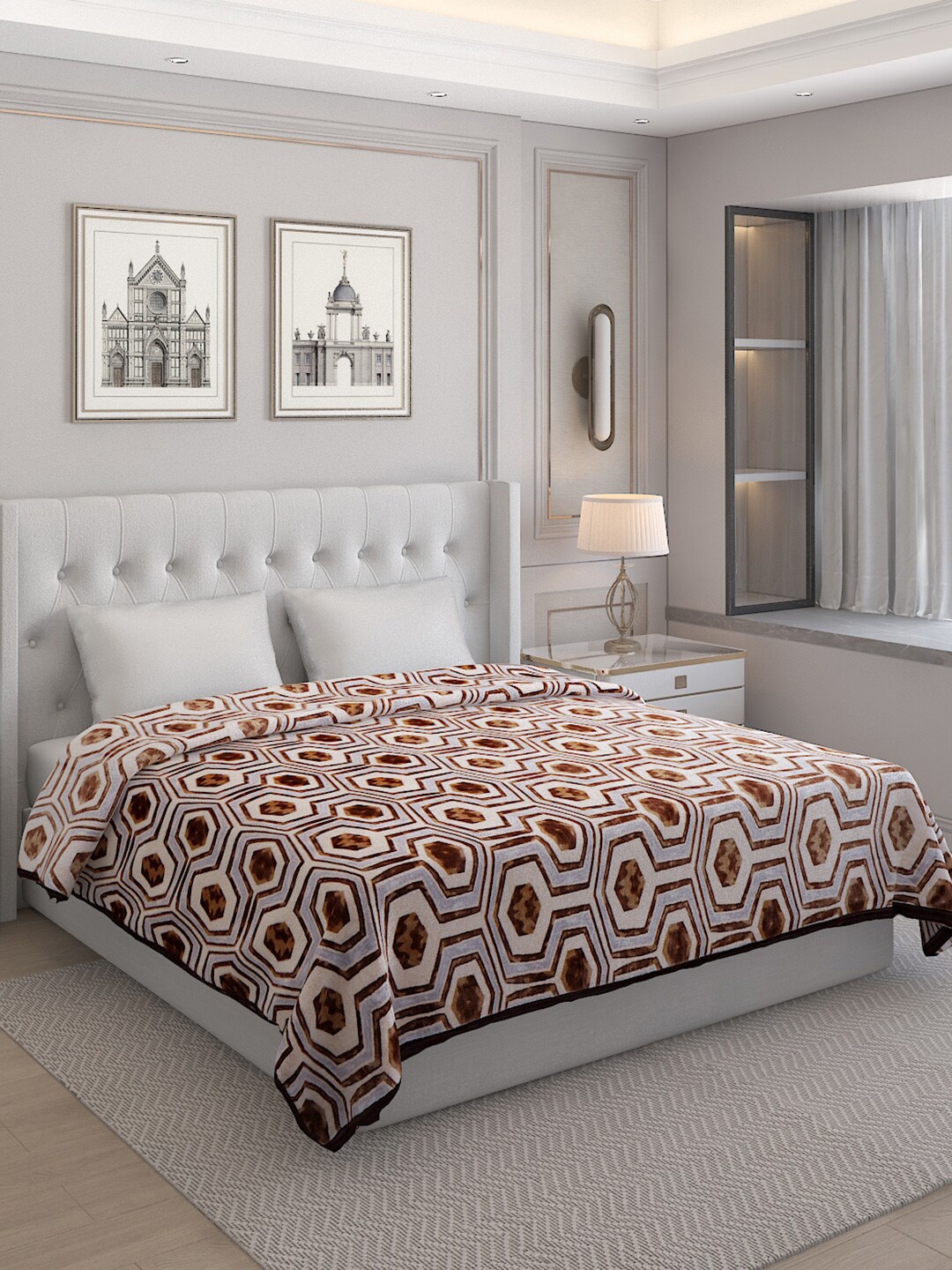 

Monte Carlo Beige & Brown Geometric AC Room 300 GSM Double Bed Blanket
