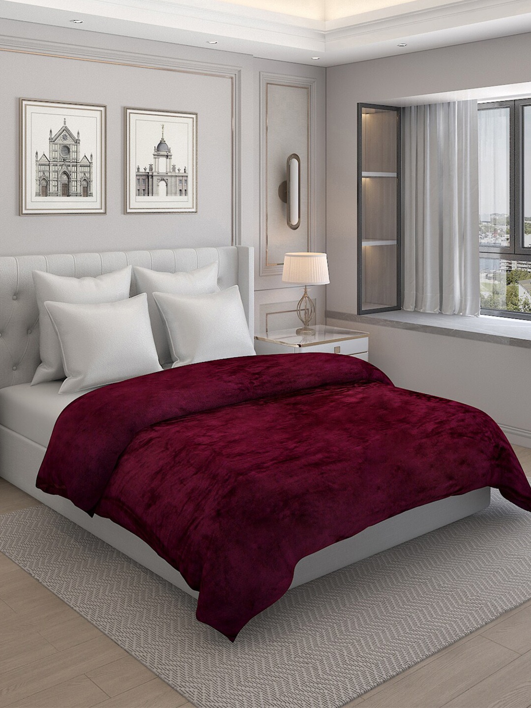

Monte Carlo Fusion Maroon AC Room 233 GSM Double Bed Blanket