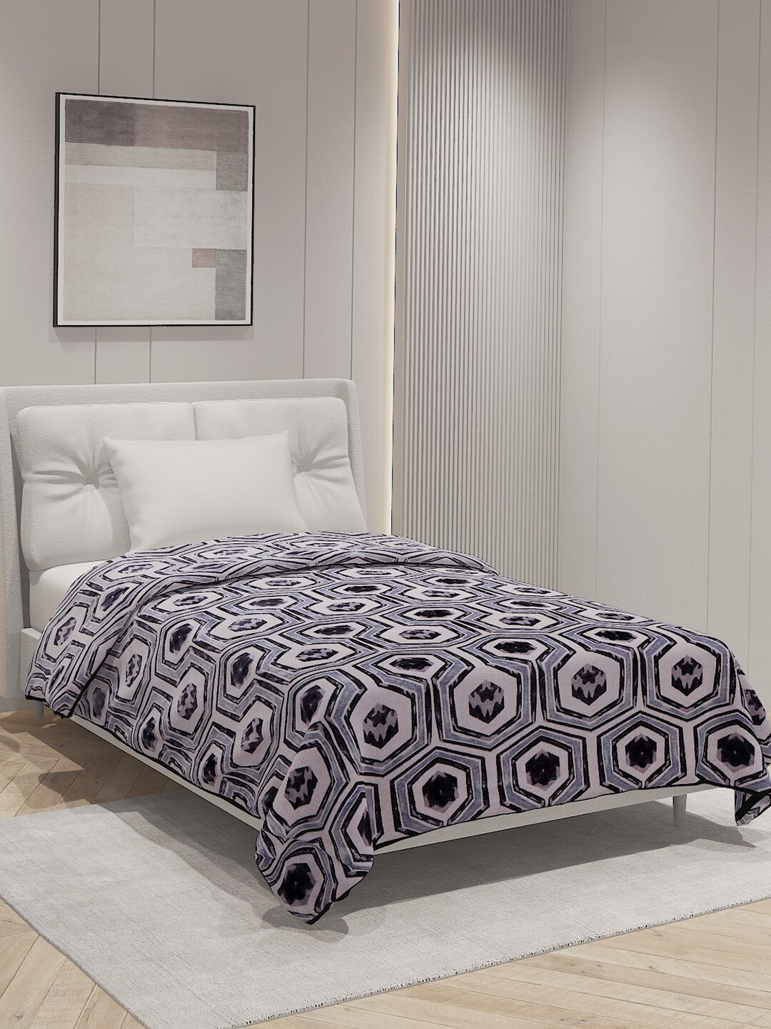 

Monte Carlo Blue & Grey Geometric Printed AC Room 233 GSM Single Bed Blanket